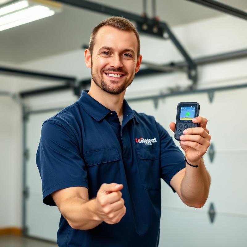 Harrah Garage Doors professional technician with testing equipment